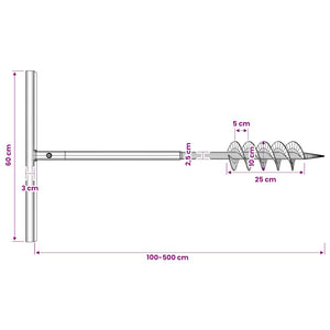Earth auger with handle 100 mm extension pipe 5 m