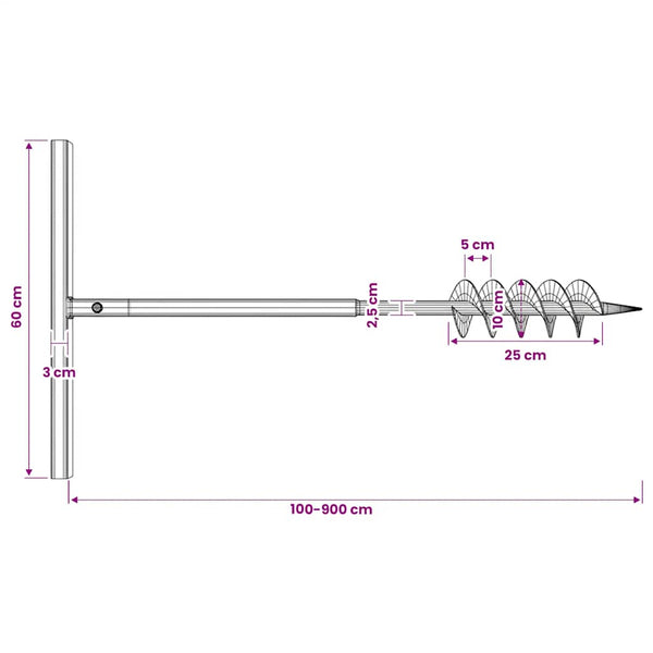 Earth auger with handle 100 mm extension pipe 9 m