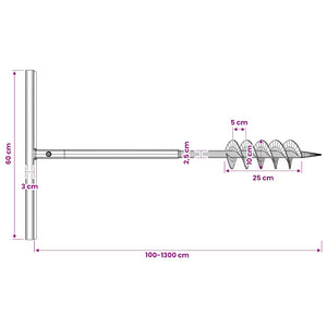 Earth auger with handle 100 mm extension tube 13 m
