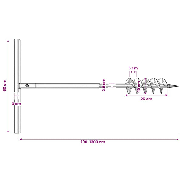 Earth auger with handle 100 mm extension tube 13 m