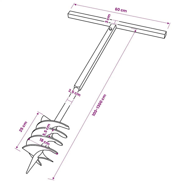 Earth auger with handle 180 mm extension tube 13 m