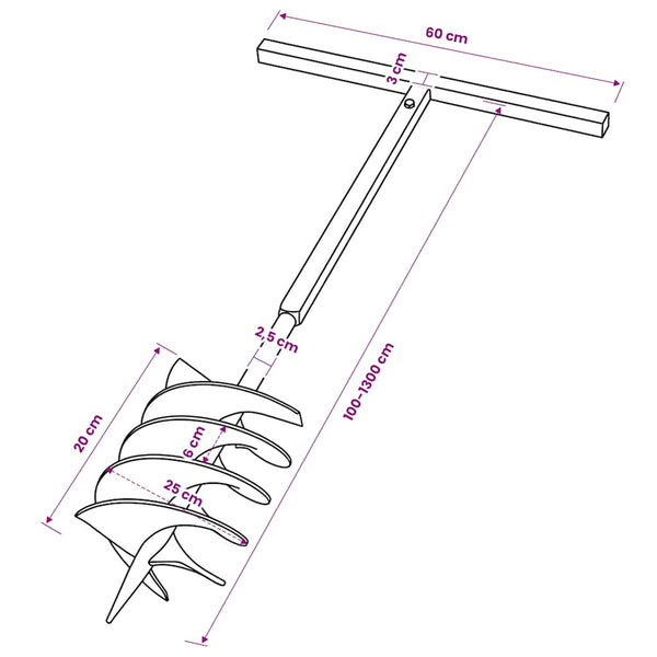Earth auger with handle 200 mm extension tube 13m