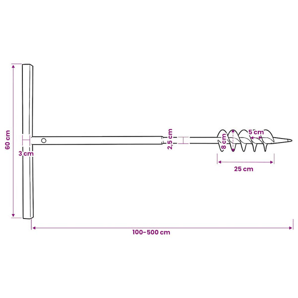 Earth auger with handle 80 mm extension pipe 5 m