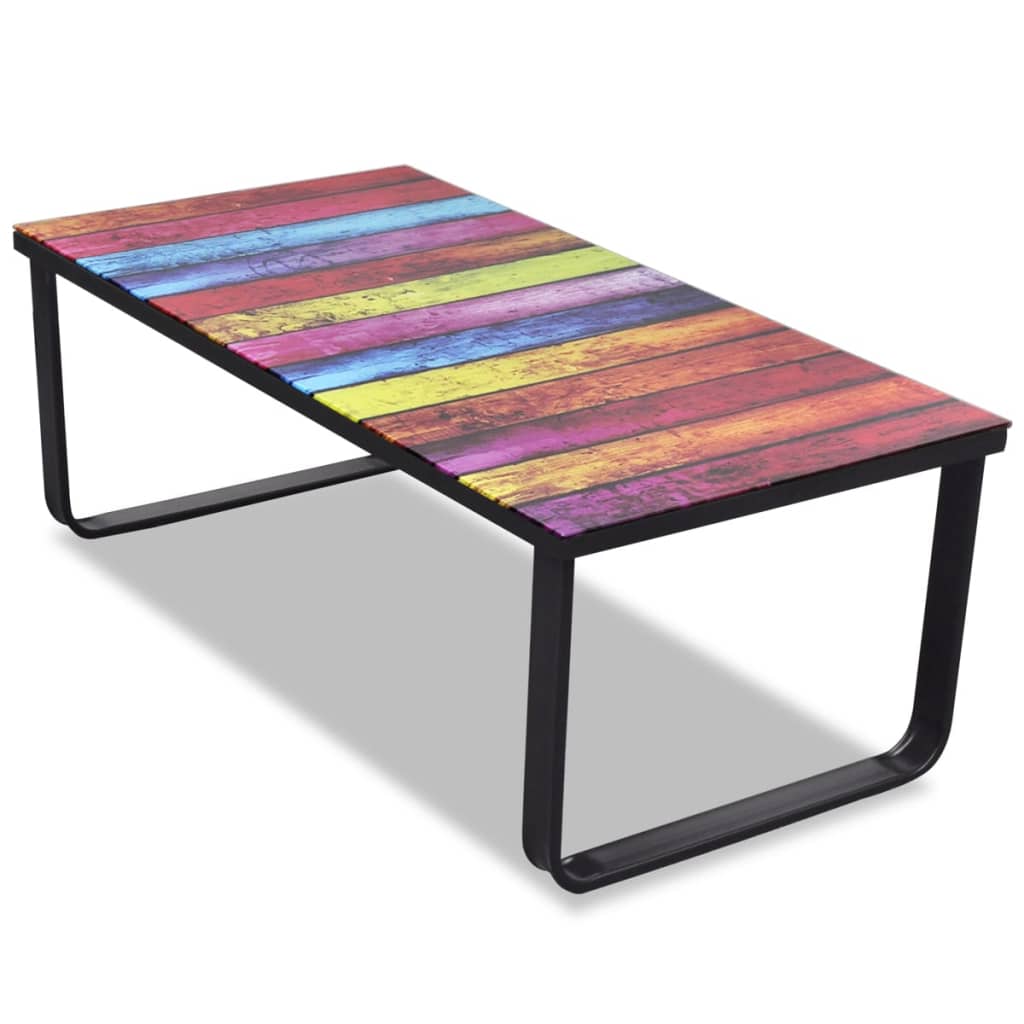 vidaXL Coffee Table with Glass Top Rainbow Print