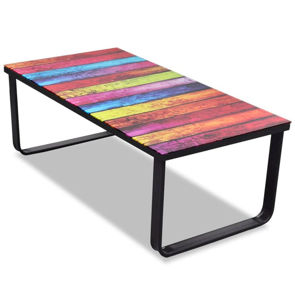 vidaXL Coffee Table with Glass Top Rainbow Print