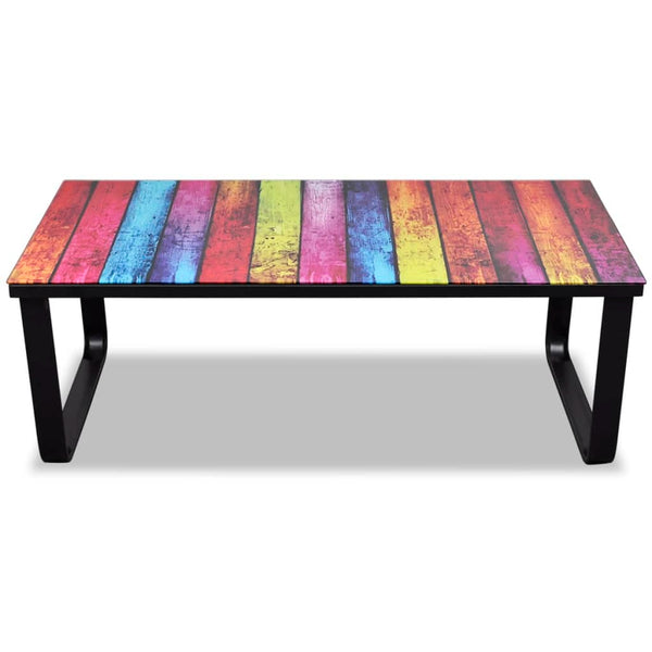 vidaXL Coffee Table with Glass Top Rainbow Print