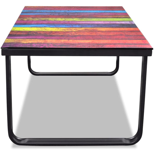 vidaXL Coffee Table with Glass Top Rainbow Print