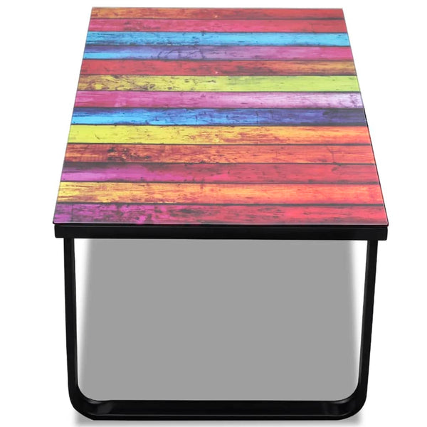 vidaXL Coffee Table with Glass Top Rainbow Print
