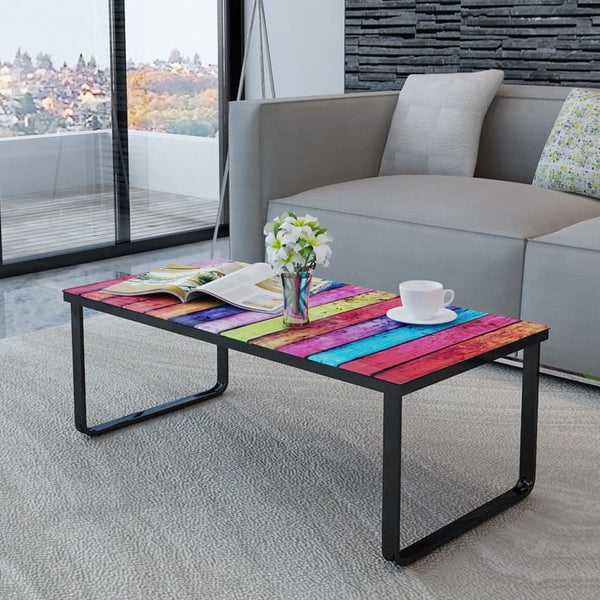 vidaXL Coffee Table with Glass Top Rainbow Print