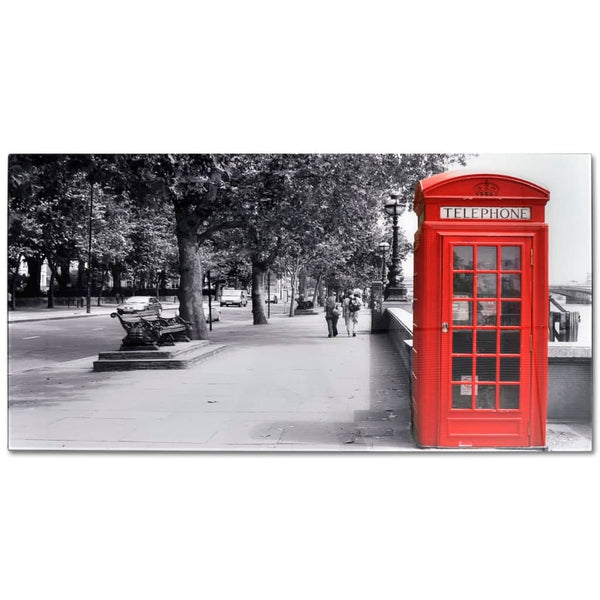 vidaXL Coffee Table with Glass Top Telephone Booth Print