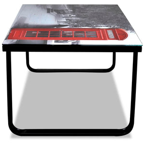 vidaXL Coffee Table with Glass Top Telephone Booth Print