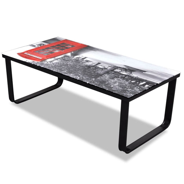 vidaXL Coffee Table with Glass Top Telephone Booth Print