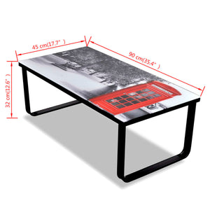 vidaXL Coffee Table with Glass Top Telephone Booth Print
