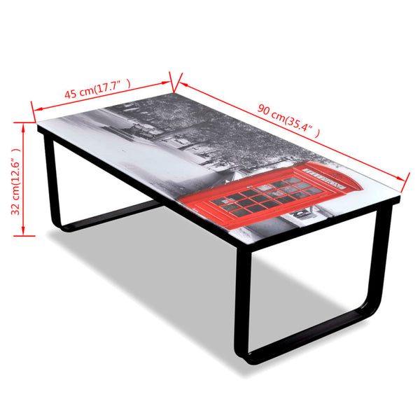 vidaXL Coffee Table with Glass Top Telephone Booth Print
