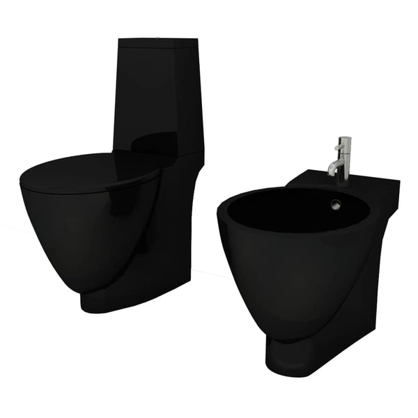 vidaXL Ceramic Toilet & Bidet Set Black