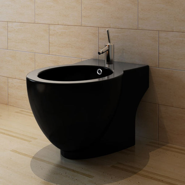 vidaXL Ceramic Toilet & Bidet Set Black