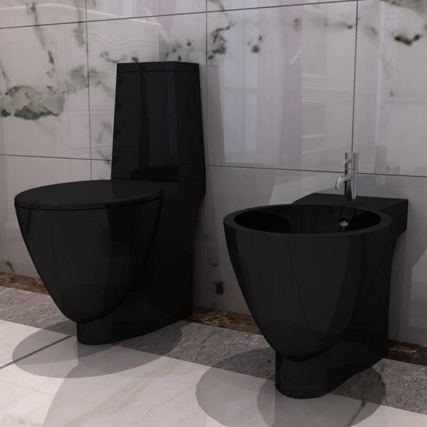 vidaXL Ceramic Toilet & Bidet Set Black