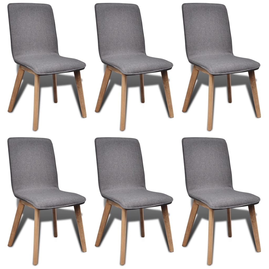 vidaXL Dining Chairs 6 pcs Light Grey Fabric and Solid Oak Wood