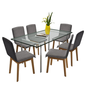 vidaXL Dining Chairs 6 pcs Light Grey Fabric and Solid Oak Wood