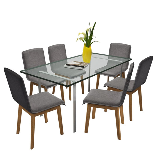 vidaXL Dining Chairs 6 pcs Light Grey Fabric and Solid Oak Wood