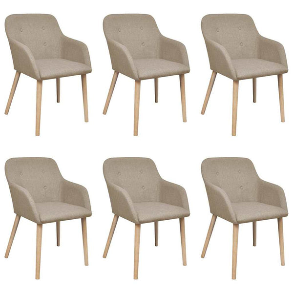 vidaXL Dining Chairs 6 pcs Beige Fabric and Solid Oak Wood