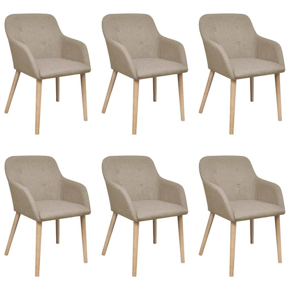 vidaXL Dining Chairs 6 pcs Beige Fabric and Solid Oak Wood