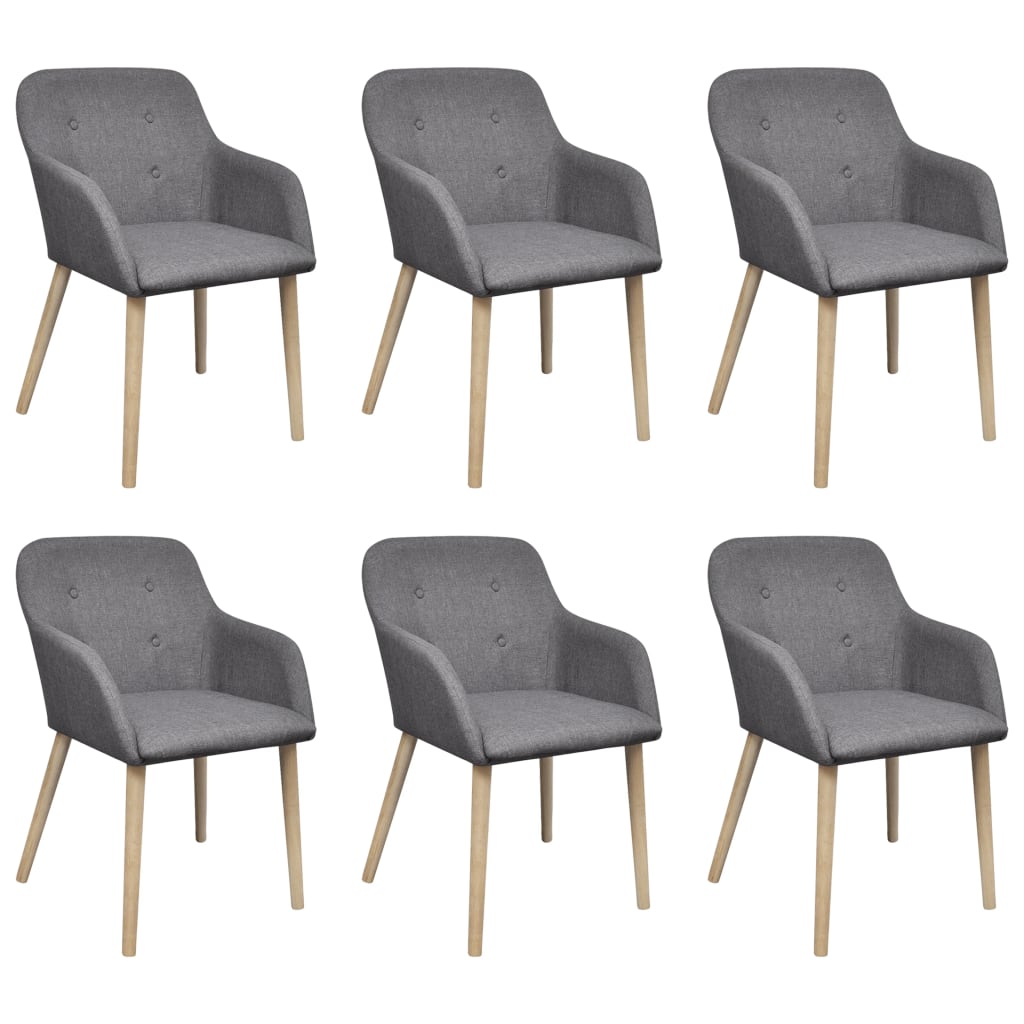 vidaXL Dining Chairs 6 pcs Light Grey Fabric and Solid Oak Wood