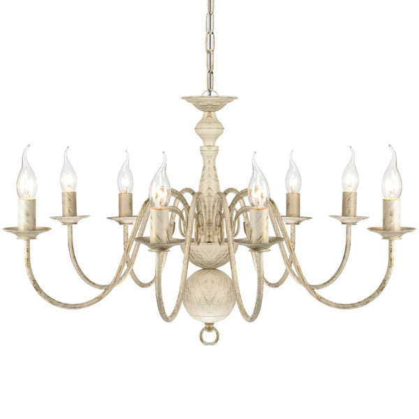 Metal Chandelier White Antique 8 x E14 Bulbs