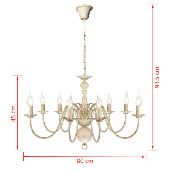 Metal Chandelier White Antique 8 x E14 Bulbs