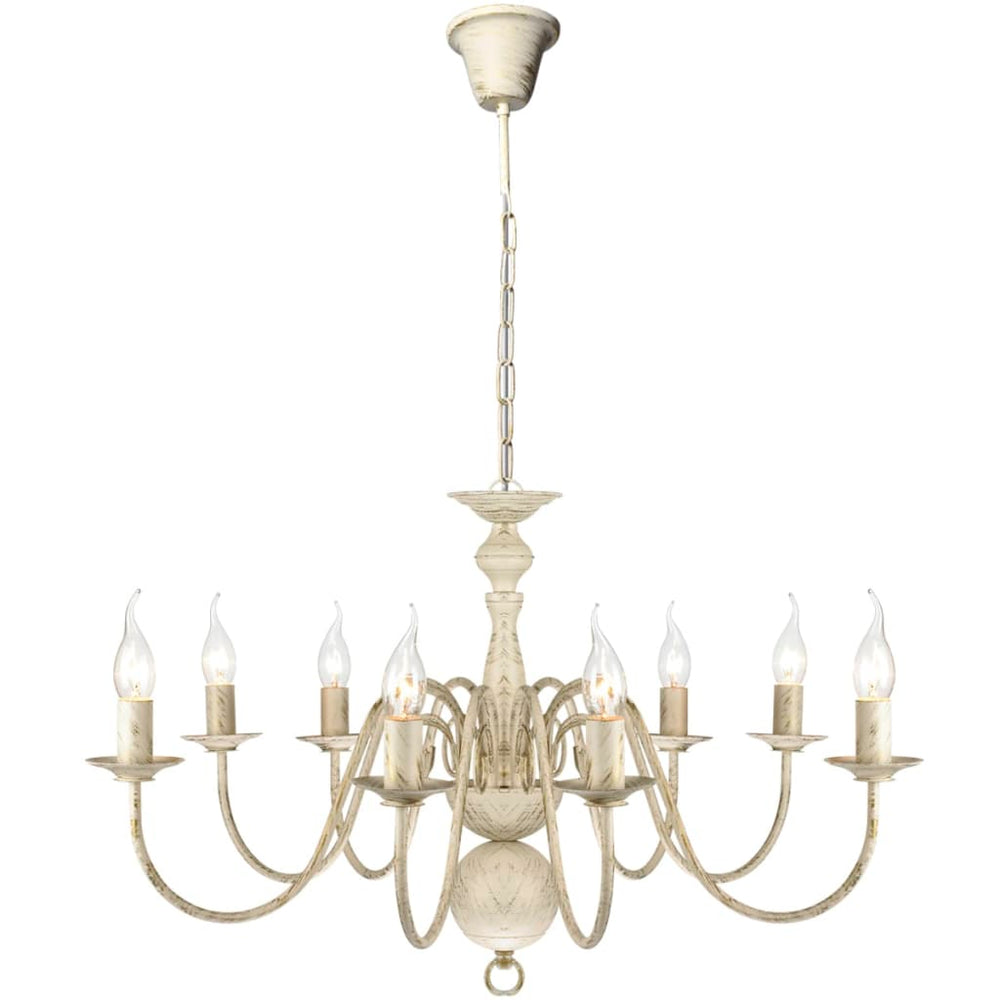 Metal Chandelier White Antique 8 x E14 Bulbs