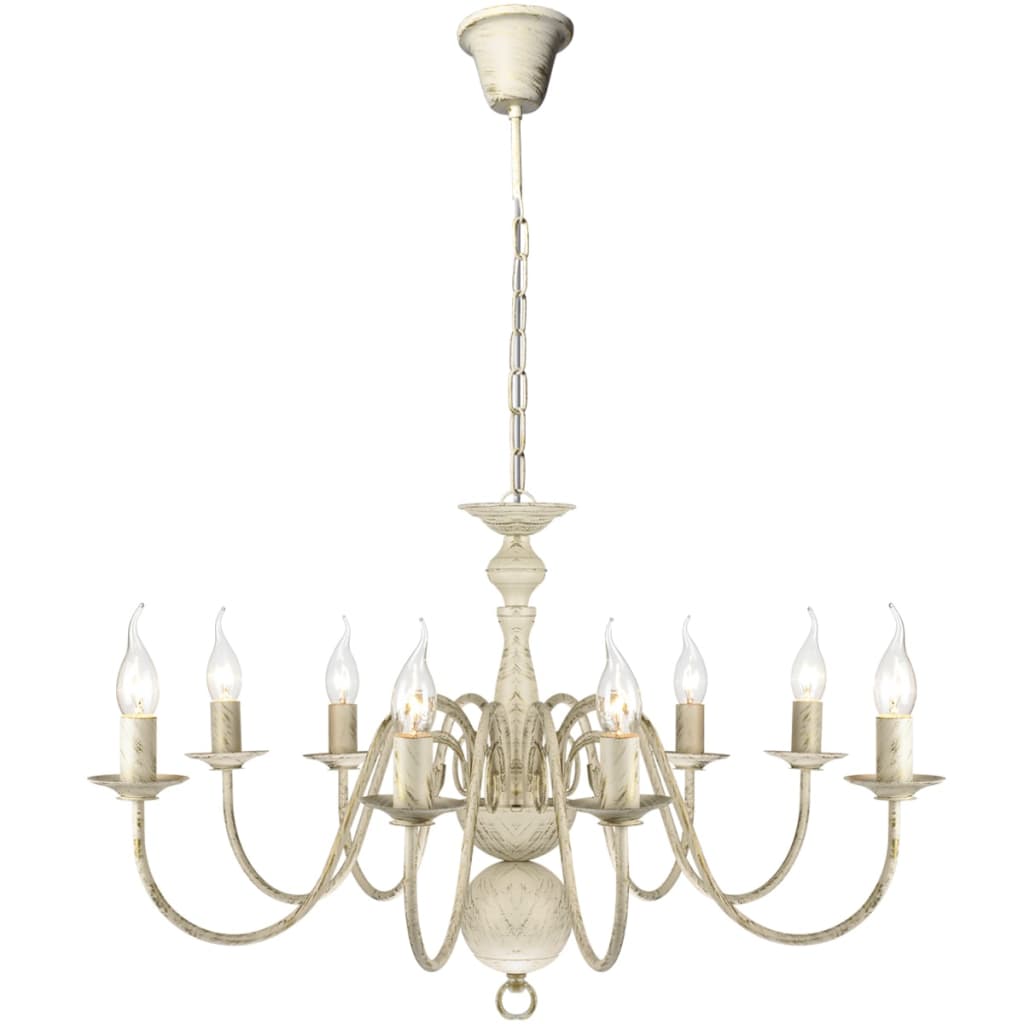 Metal Chandelier White Antique 8 x E14 Bulbs