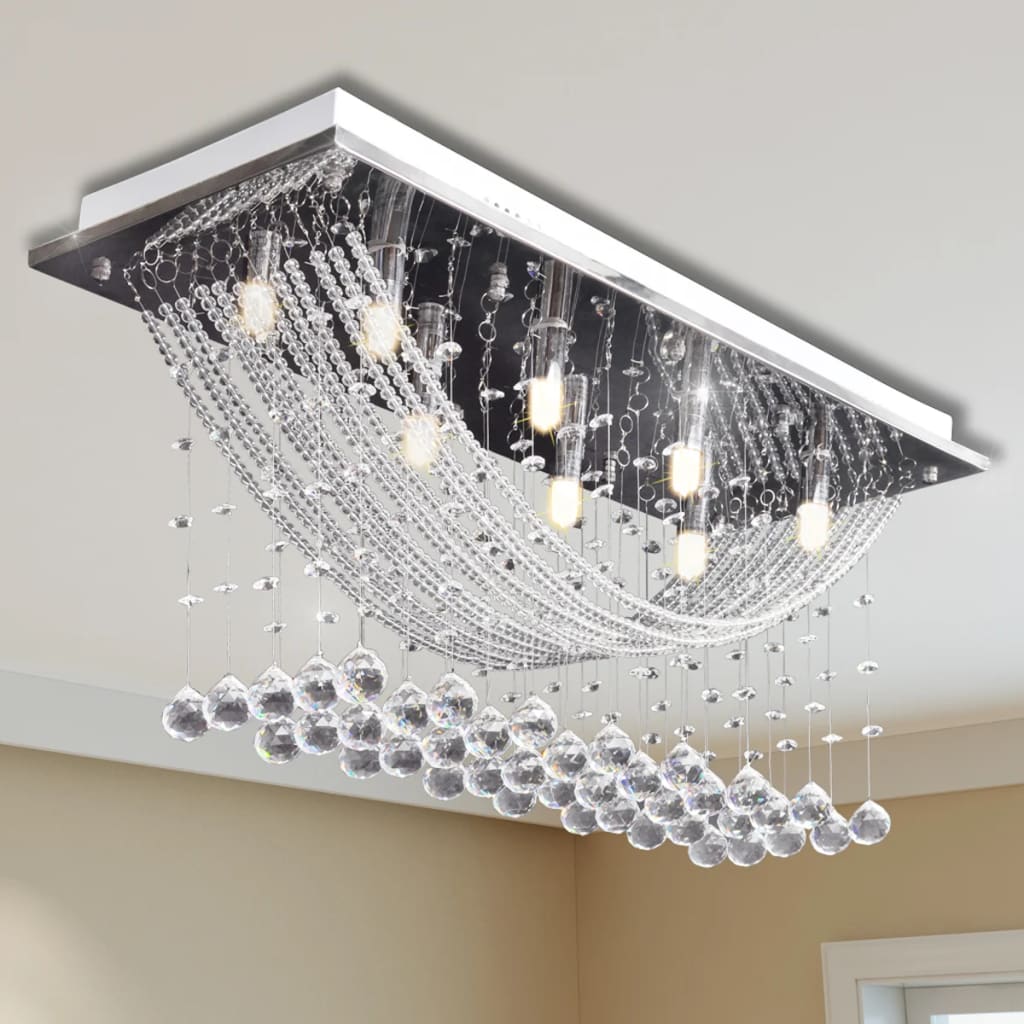 White Ceiling Lamp with Sparkling Glass Beads 8 x G9 29 cm