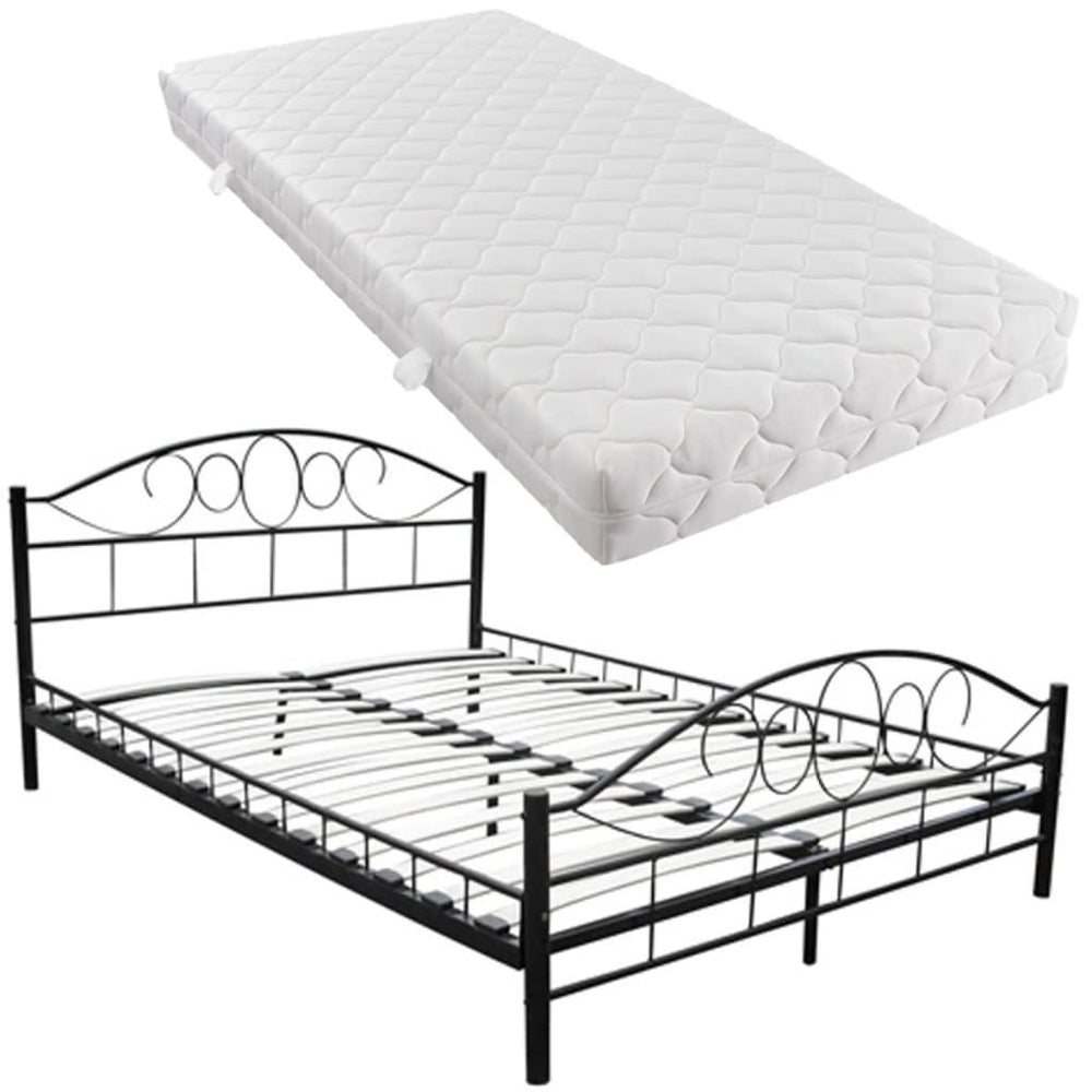 vidaXL Bed with Mattress Black Metal 180x200 cm