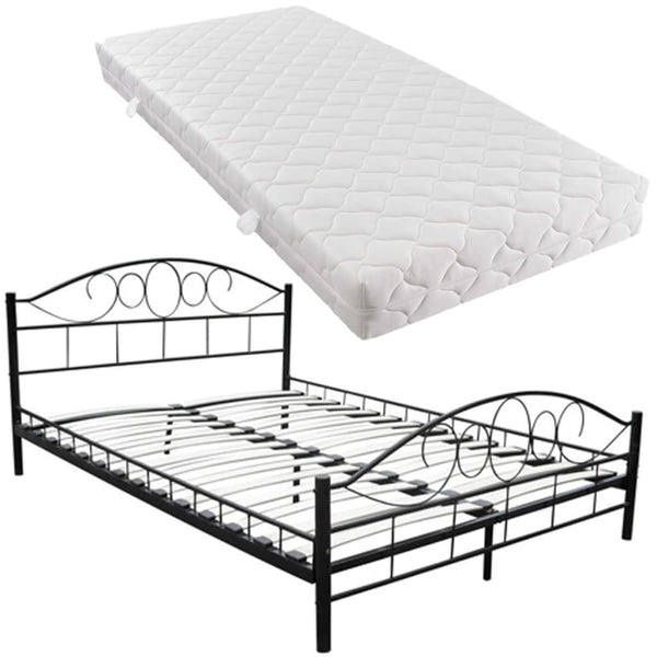 vidaXL Bed with Mattress Black Metal 180x200 cm