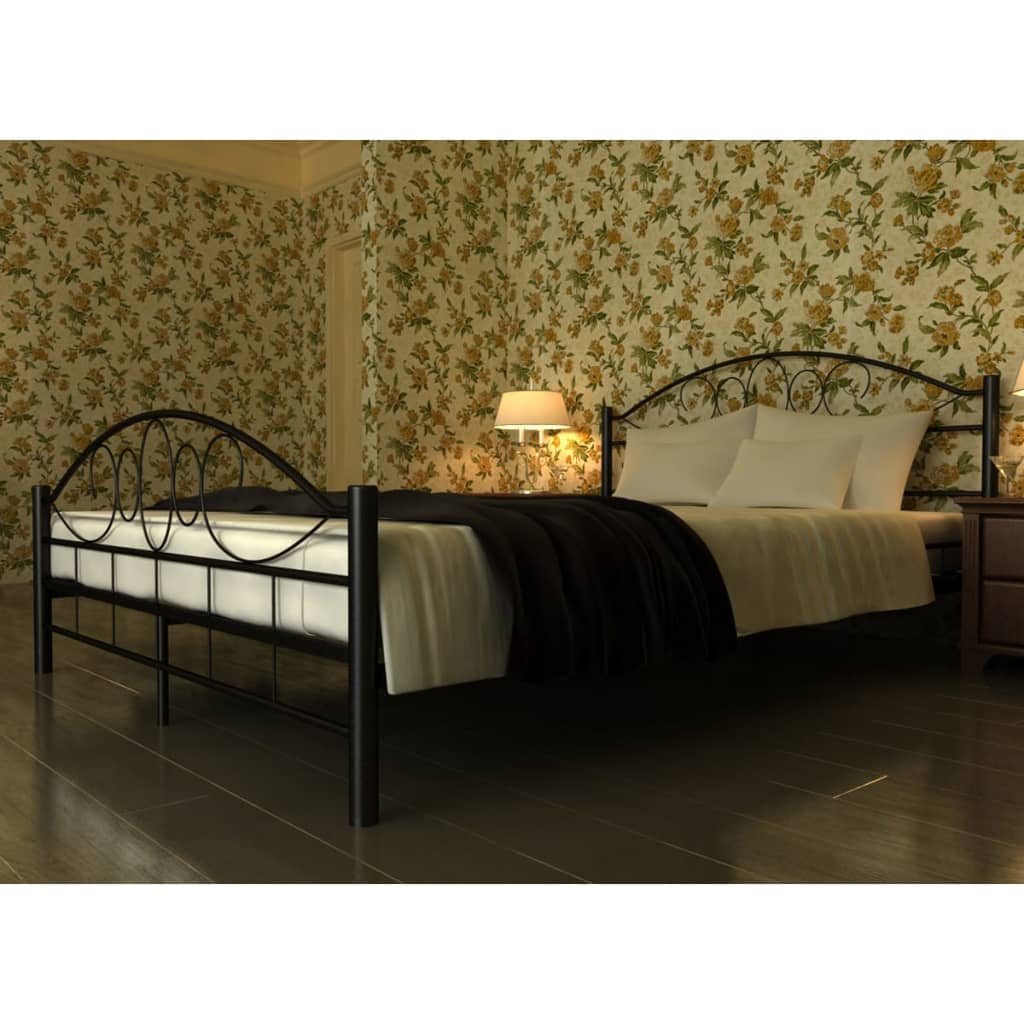 vidaXL Bed with Mattress Black Metal 180x200 cm
