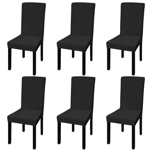6 pcs. Black Chair Covers Straight Stretch
