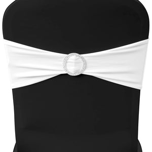 25 x Chair Sashes Stretch Bands + Diamond Buckle white