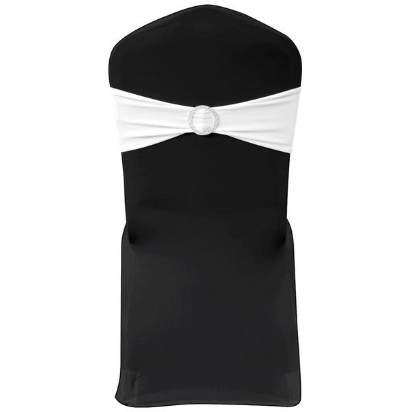 25 x Chair Sashes Stretch Bands + Diamond Buckle white
