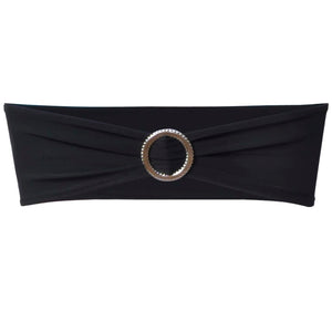 25 x Chair Sashes Stretch Bows + Diamond Buckle Black