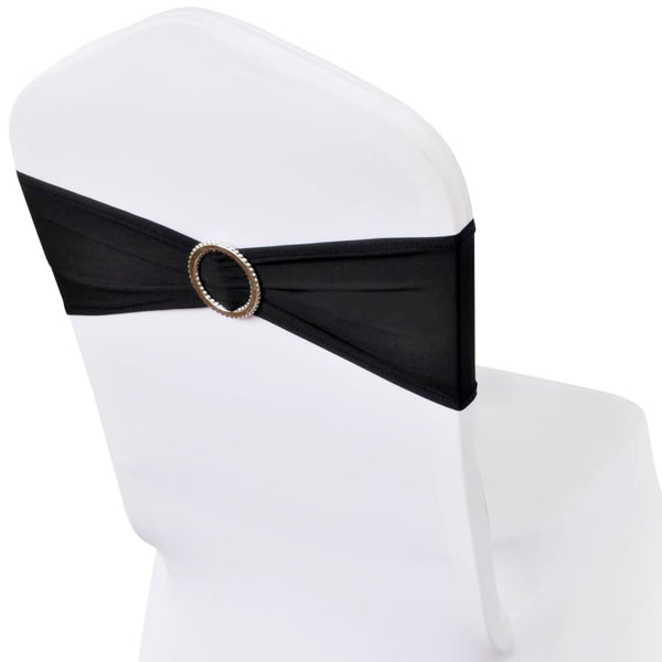 25 x Chair Sashes Stretch Bows + Diamond Buckle Black