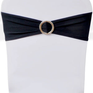 25 x Chair Sashes Stretch Bows + Diamond Buckle Black
