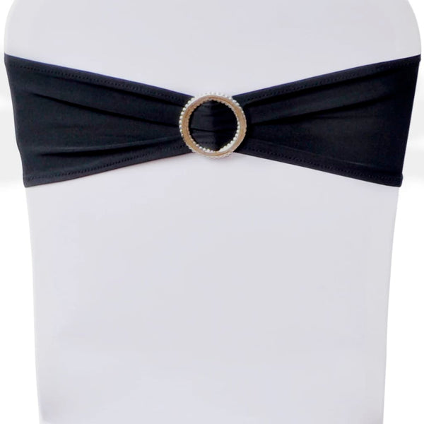 25 x Chair Sashes Stretch Bows + Diamond Buckle Black