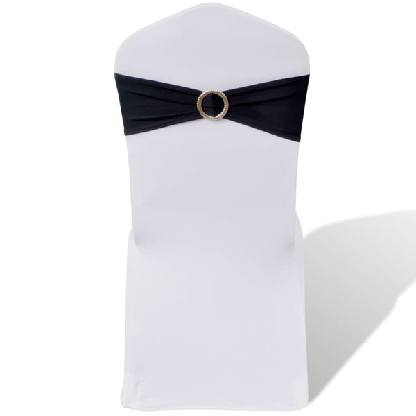 25 x Chair Sashes Stretch Bows + Diamond Buckle Black
