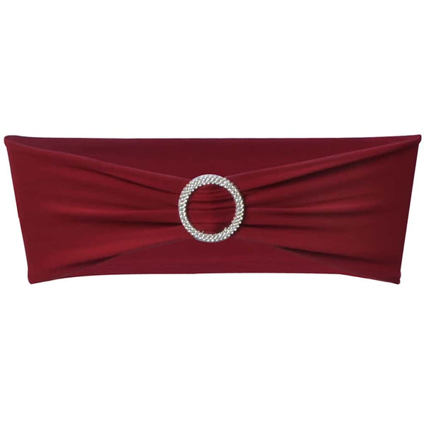 25x Chair Sashes Stretch Bows + Diamond Buckle Burgundy