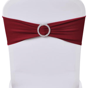 25x Chair Sashes Stretch Bows + Diamond Buckle Burgundy