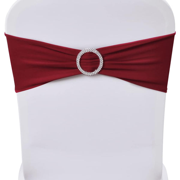 25x Chair Sashes Stretch Bows + Diamond Buckle Burgundy