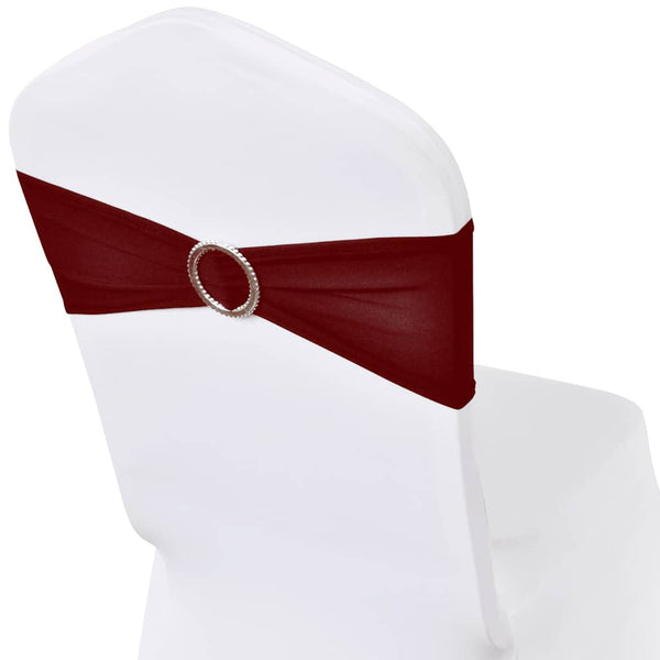 25x Chair Sashes Stretch Bows + Diamond Buckle Burgundy