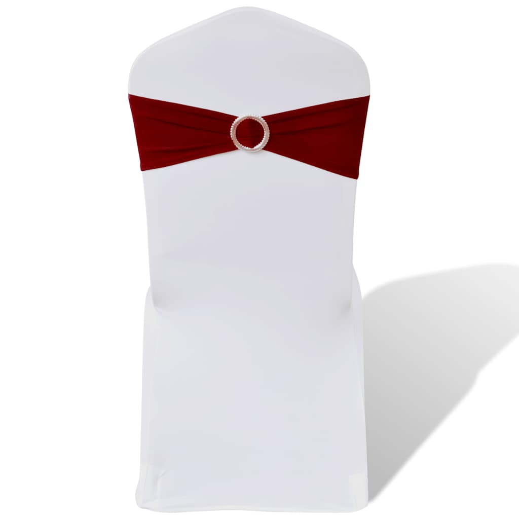 25x Chair Sashes Stretch Bows + Diamond Buckle Burgundy