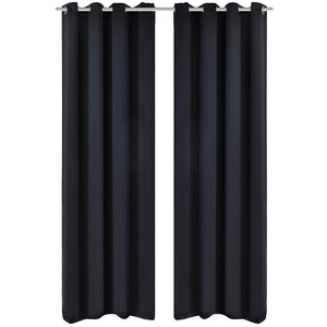 Blackout Curtains with Metal Rings 135 x 245 cm Black blackout