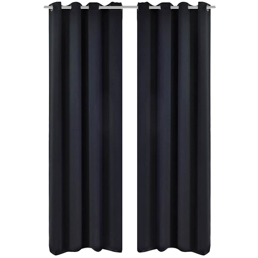 Blackout Curtains with Metal Rings 135 x 245 cm Black blackout